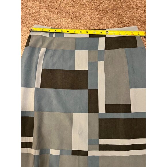 Harvé Bernard Womens Geometric Patchwork Maxi Skirt Sz 14 Blue Gray Black Vtg - Picture 3 of 7